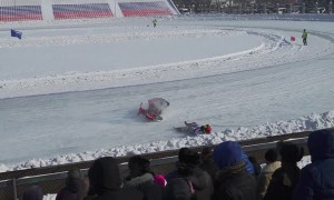 Crash at the Motorcycle Ice Racing Championship