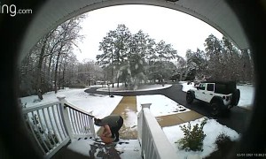 Ring Camera Catches Lady Falling Down Slick Stairs