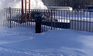 Kid Wants to Stand Under Snow Coming From Snow Blower