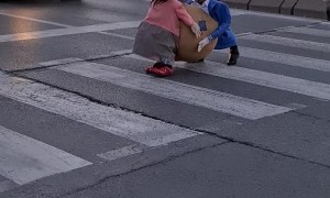 Man Crosses Street in Creative Costume