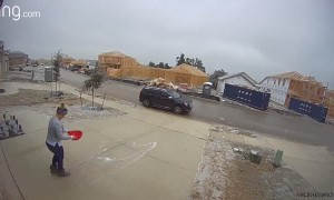 Lady Slips Trying to De-Ice Driveway