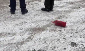 Burning Vehicle Gets Covered in Snow