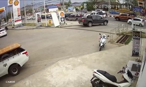 Truck Slowly Rolls out of Parking Space