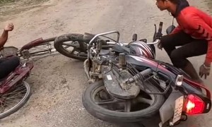 Rider Rear Ends Cyclist on Dirt Road