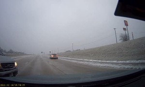 Icy Road Causes Truck Sliding Trouble