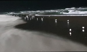 Strong Winds Blow Sand Along Beach Surface