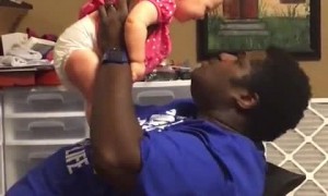 Adorable baby is totally amused by dad's beatbox 