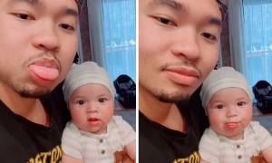 Adorable baby is definitely daddy's girl for life