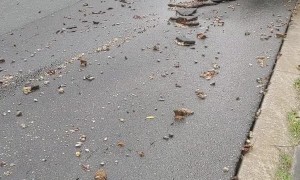 Heavy Rainfall Rips up Street Surface