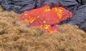 Lava Oozes Out of Volcano in Iceland