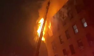 Tense footage shows massive fire in NYC apartment building