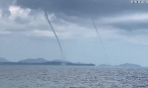 Twin Waterspouts Touchdown in Thailand