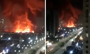 Massive fire caught on camera in Noida, India