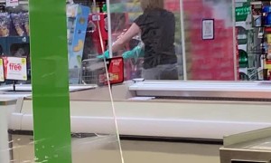 Lady Seen Shopping at Store in Portable Germ Bubble