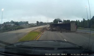 Tight On-Ramp Topples Truck Over