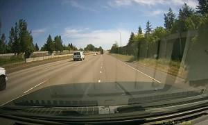 Truck Hood Hits Windshield and Grill Goes Flying