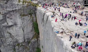 Drone Captures Beautiful Footage of Hikers on Preikestolen