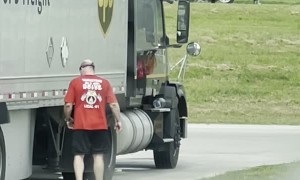 Trucker Practicing Striking Techniques on Break