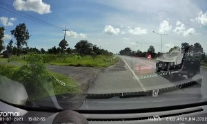 Large Truck Forces Vehicle into Oncoming Lane