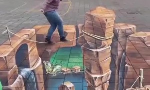 Mind-blowing chalk art creates incredible optical illusion