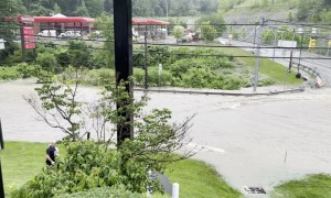 Road Turns Into Fast Flowing River During Flood