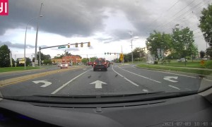 Cute Ducks Cross Rainy Road