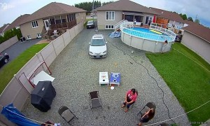Boy Panics After Flipping off Pool Mat