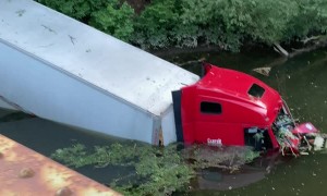 Semi Truck Goes For a Swim