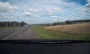 Runaway Tire Surprises Oncoming Car