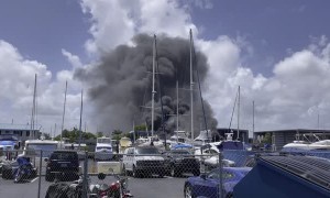 Boat Fire Billows Black Smoke Into Sky