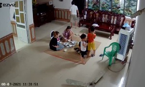 Family Dinner Interrupted by Falling Fan