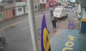 Cyclist's Shoulder Clipped by Passing Van