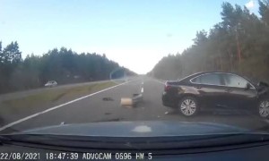 Car Crosses Into Oncoming Highway Lanes