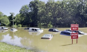 Flooded Highway Filled With Abandoned Cars