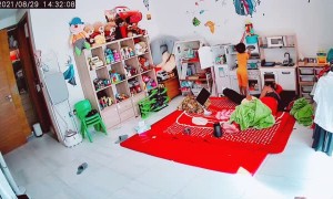 Toppled Toys Wakes Sleeping Mother