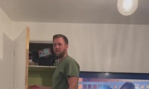 Cartoon Reaction to Clown Hiding in Cupboard