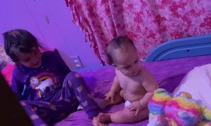 Sister Throws Soft Toy at Baby Brother