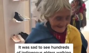 Shoeless indigenous elder surprised with new sandals