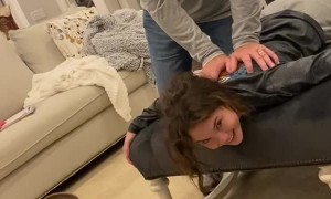 Doggie Doesn't Like Sister Getting Her Back Cracked