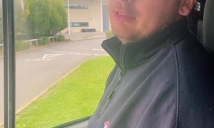 Man Exits Van and Slips