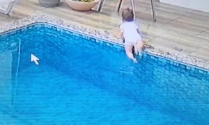 Dad Saves Baby that Climbed into Pool
