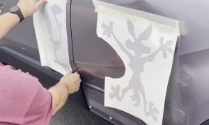 Car Damage Decorated With Looney Tunes Stickers