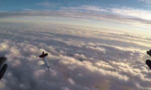 Airplane Stalls as Skydivers Start Their Jump