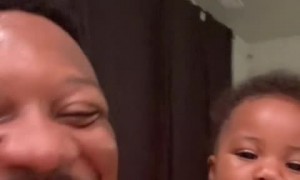 Baby girl adorably adds on to dad's beat
