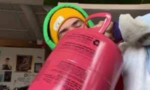 Man Tests Helium Blown Bubbles