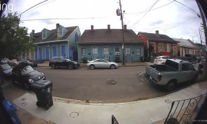 Bicyclist Slams Into Truck and Walks Away