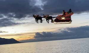 Santa Flies Over Swiss Lake
