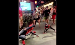 Kid in Spider-man costume meets actual Spider-man