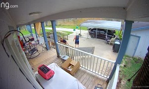 Daughter Testing New Hoverboard Attachment Hits Pole