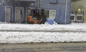 Snow Plow Made From Forklift and Fish Tote
